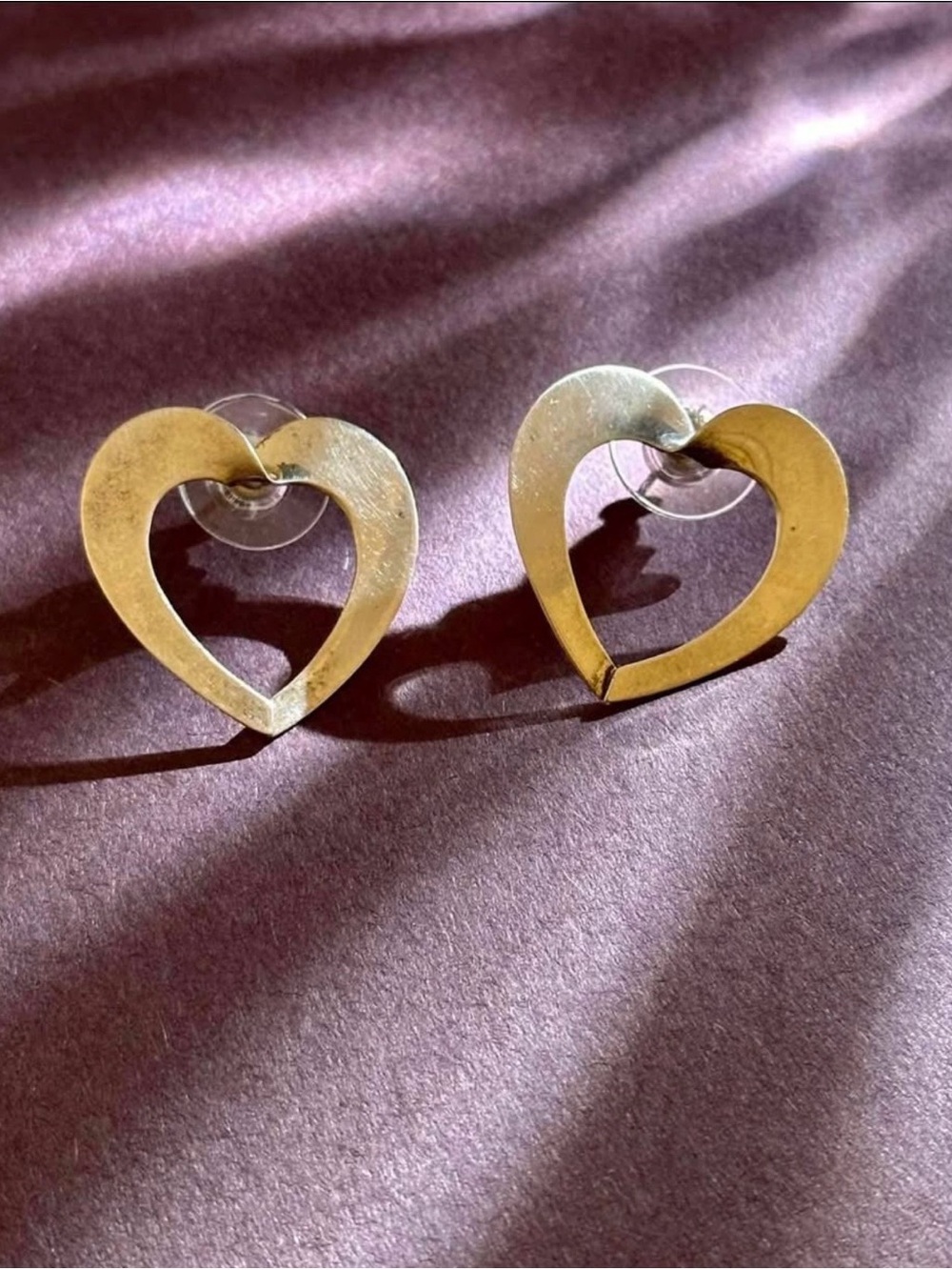 Vintage Large Sterling Heart Cutout Stud Earrings - Elegant Jewelry